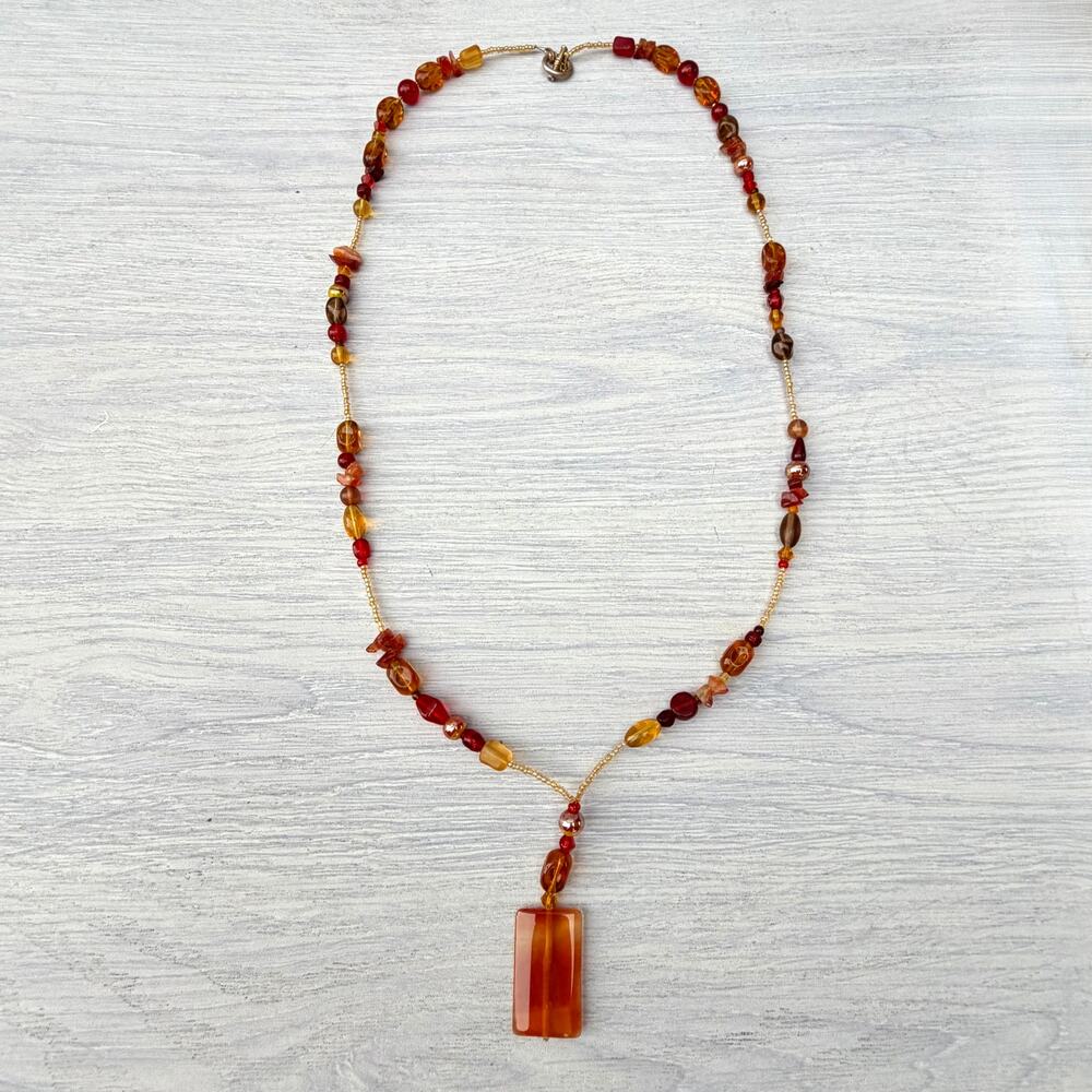 Genuine Carnelian Agate Beaded Y Necklace Earth Tone Gemstone Pendant Boho 33"